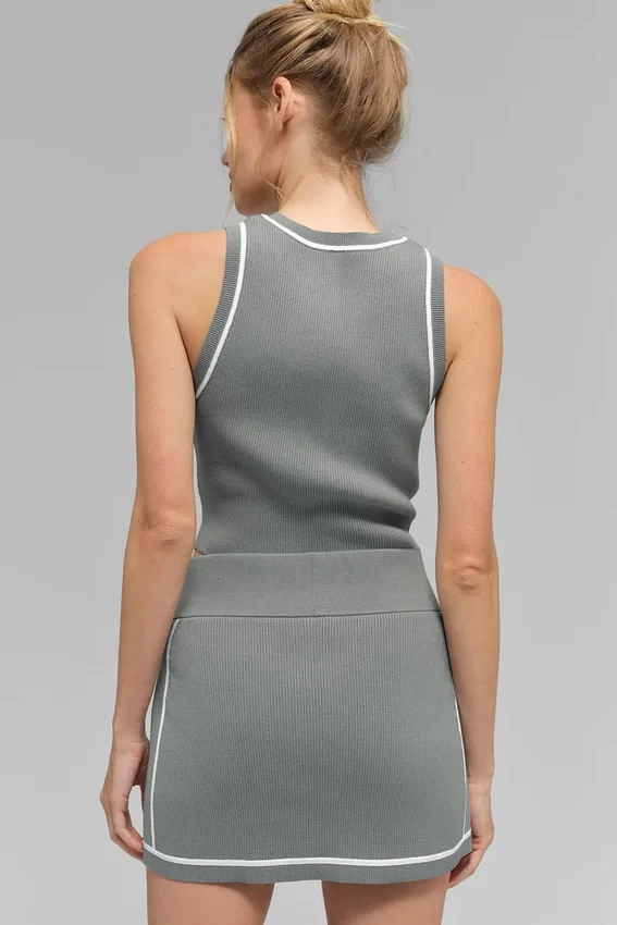 Maglione corto Highline in maglia a coste - Grigio lunare/Bianco