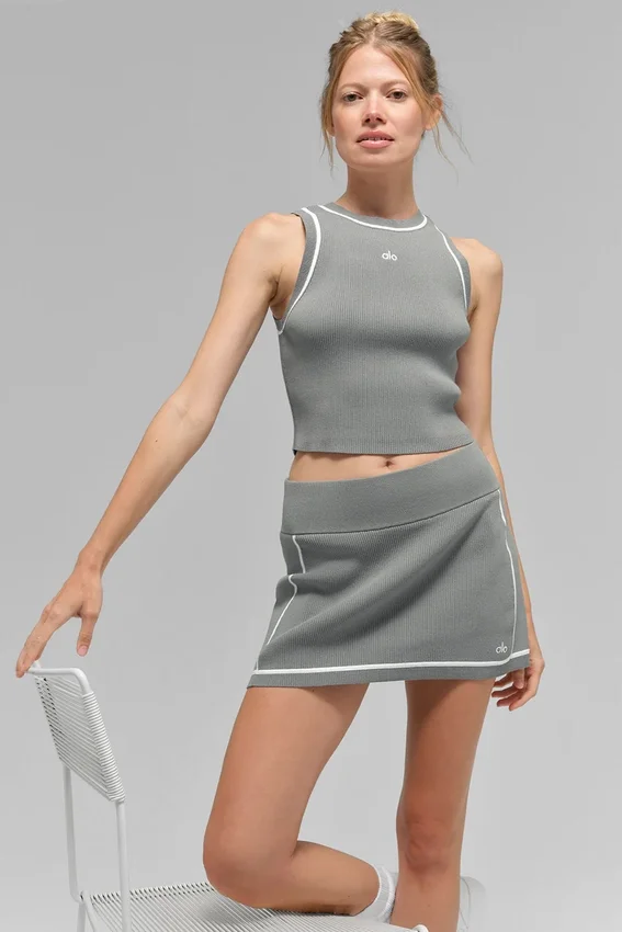 Maglione corto Highline in maglia a coste - Grigio lunare/Bianco