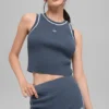 Maglione corto Highline in maglia a costine - Bluestone/Bianco