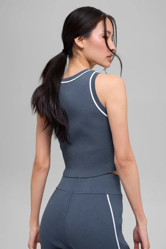 Maglione corto Highline in maglia a costine - Bluestone/Bianco