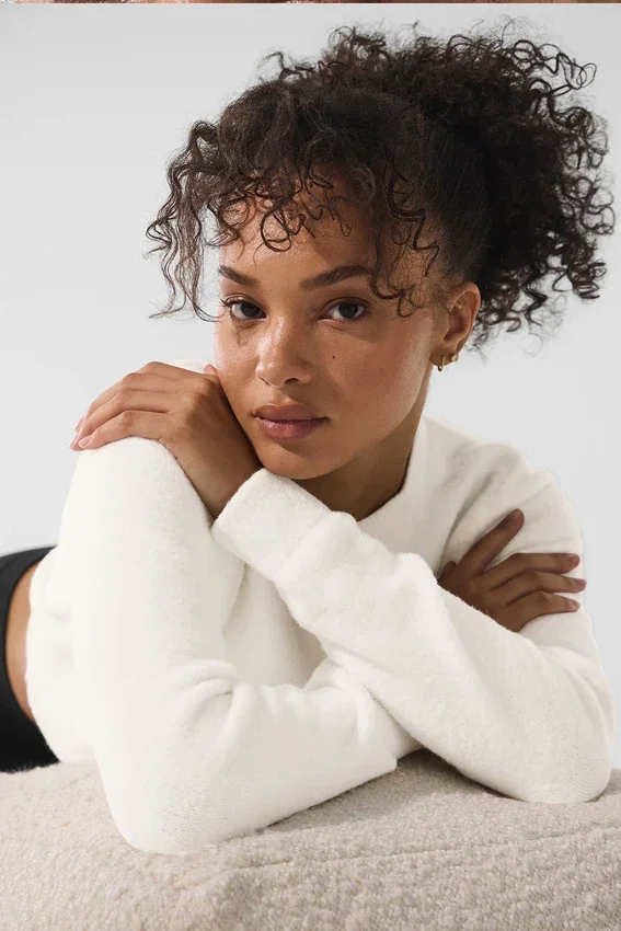 Maglione corto in maglia "Snuggle up" - Avorio