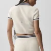 Maglione corto in maglia Tennis Club - Avorio/Blu navy