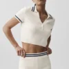 Maglione corto in maglia Tennis Club - Avorio/Blu navy
