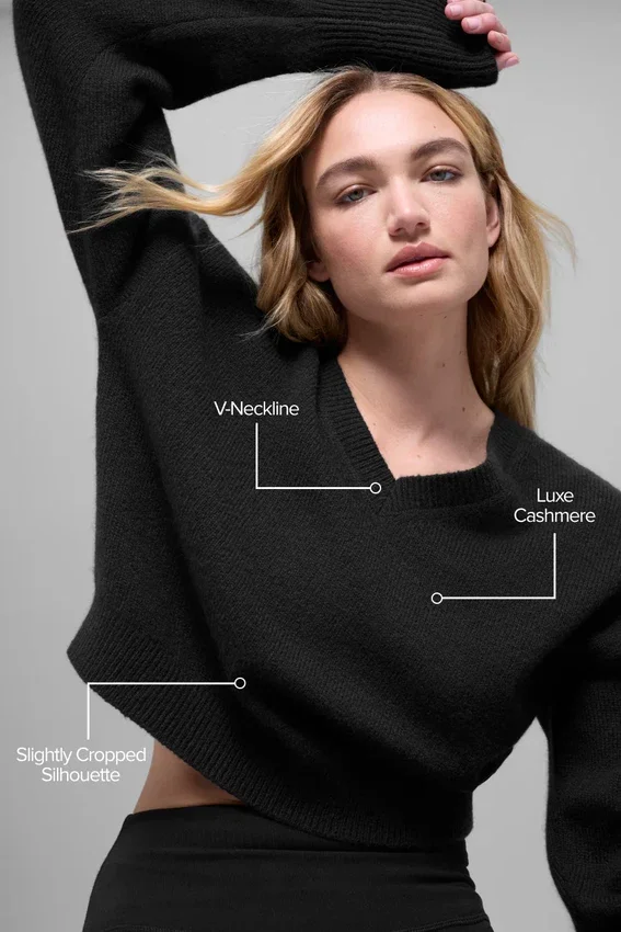 Maglione corto New Class in lana e cashmere con scollo a V - Nero
