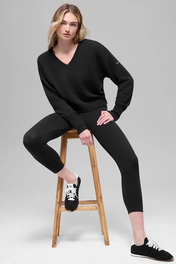 Maglione corto New Class in lana e cashmere con scollo a V - Nero