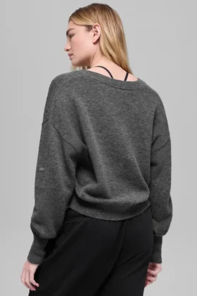 Maglione corto New Class in misto lana e cashmere con scollo a V – Grigio platino