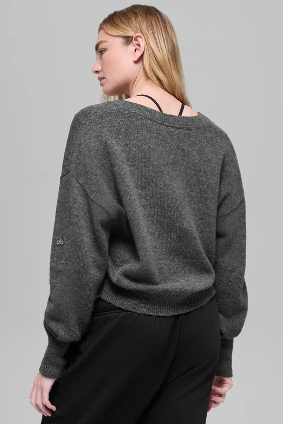 Maglione corto New Class in misto lana e cashmere con scollo a V - Grigio platino