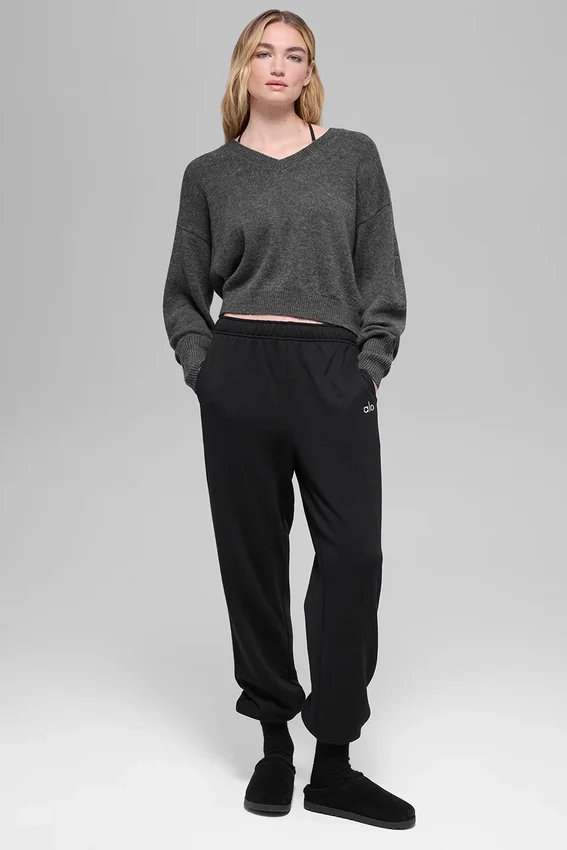 Maglione corto New Class in misto lana e cashmere con scollo a V - Grigio platino