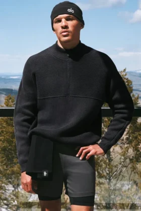 Maglione Domain Shift a maglia a coste con zip a 1/4 - Antracite