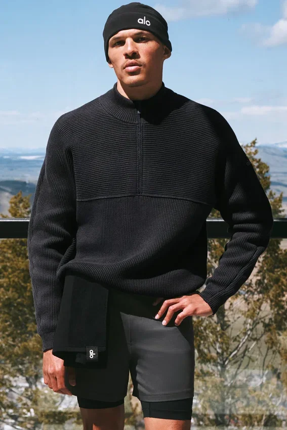 Maglione Domain Shift a maglia a coste con zip a 1/4 - Antracite