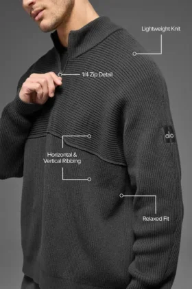 Maglione Domain Shift a maglia a coste con zip a 1/4 – Antracite