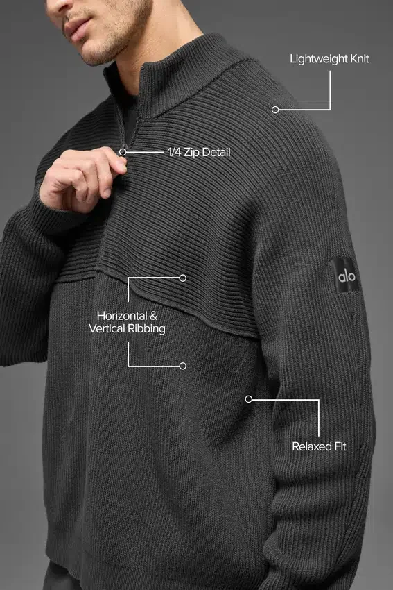 Maglione Domain Shift a maglia a coste con zip a 1/4 - Antracite