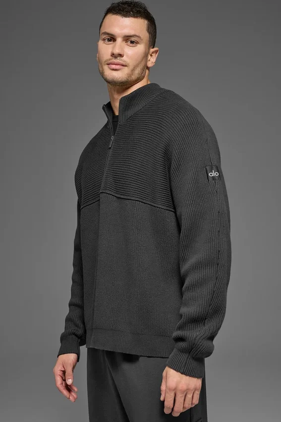 Maglione Domain Shift a maglia a coste con zip a 1/4 - Antracite
