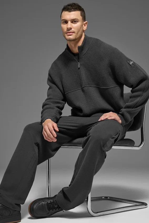 Maglione Domain Shift a maglia a coste con zip a 1/4 - Antracite