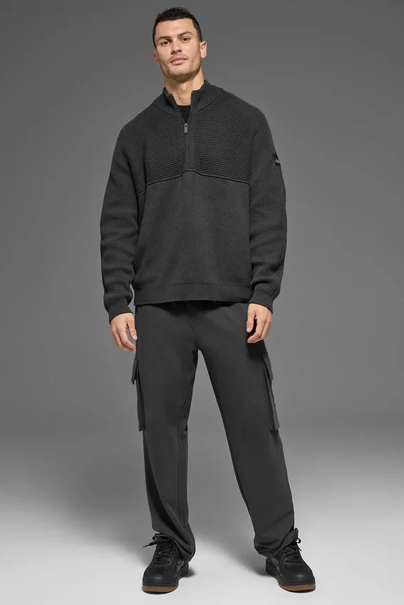 Maglione Domain Shift a maglia a coste con zip a 1/4 - Antracite