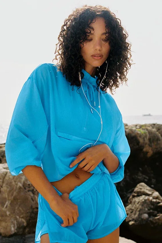Maglione Go Time con zip a 1/4 - Blu azzurro