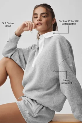 Maglione Henley a maniche lunghe Take It Easy – Grigio melange sportivo/Bianco