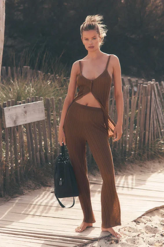 Maglione High-Waist con gamba dritta “Sunlit” - Marrone “Sun Kissed”