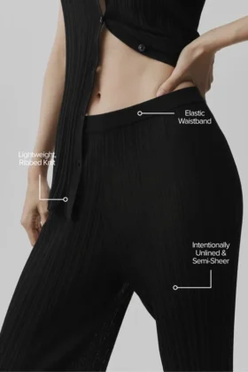 Maglione High-Waist Sunlit a gamba dritta in maglia – Nero