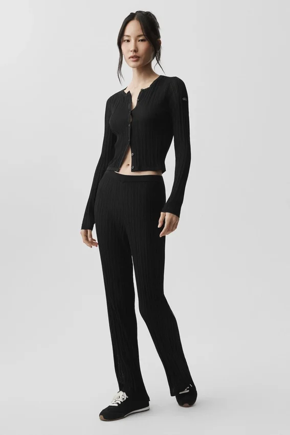 Maglione High-Waist Sunlit a gamba dritta in maglia - Nero