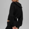 Maglione in cashmere a trama a nido d’ape con zip a 1/4 - Nero