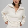 Maglione in cashmere a trama waffle con zip a 1/4 - Avorio