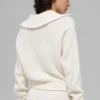 Maglione in cashmere a trama waffle con zip a 1/4 - Avorio