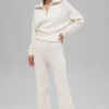Maglione in cashmere a trama waffle con zip a 1/4 - Avorio