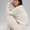 Maglione in cashmere a trama waffle con zip a 1/4 - Avorio