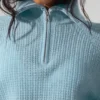 Maglione in cashmere a trama waffle con zip a 1/4 - Blu celeste melange