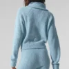 Maglione in cashmere a trama waffle con zip a 1/4 - Blu celeste melange