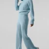 Maglione in cashmere a trama waffle con zip a 1/4 - Blu celeste melange