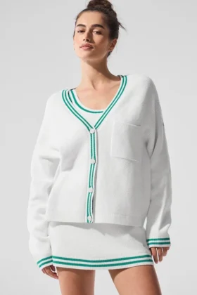 Maglione in maglia stile Tennis Club - Bianco/Verde abete