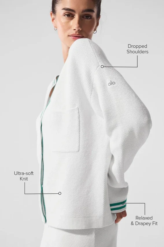 Maglione in maglia stile Tennis Club - Bianco/Verde abete