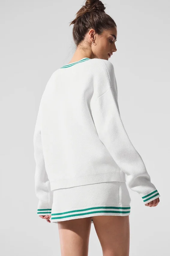 Maglione in maglia stile Tennis Club - Bianco/Verde abete