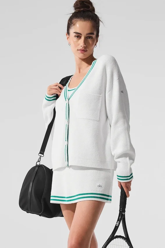 Maglione in maglia stile Tennis Club - Bianco/Verde abete