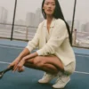 Maglione in maglia Tennis Club - Avena/Bianco
