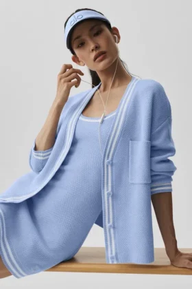 Maglione in maglia Tennis Club - Blu Provenza chiaro/Bianco