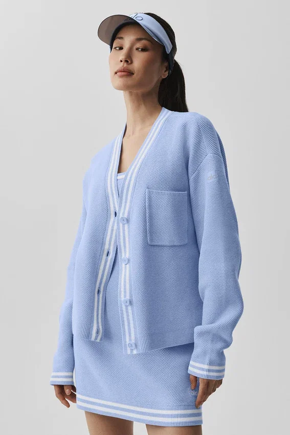 Maglione in maglia Tennis Club - Blu Provenza chiaro/Bianco