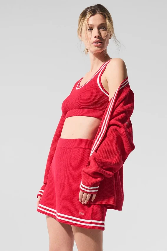 Maglione in maglia Tennis Club - Rosso caramella/Bianco