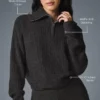 Maglione in morbido cashmere a trama a nido d'ape con zip a 1/4 - Grigio scuro melange