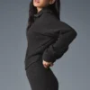 Maglione in morbido cashmere a trama a nido d'ape con zip a 1/4 - Grigio scuro melange