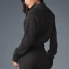 Maglione in morbido cashmere a trama a nido d'ape con zip a 1/4 - Grigio scuro melange