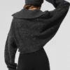 Maglione melange con zip a 1/4 - Nero melange