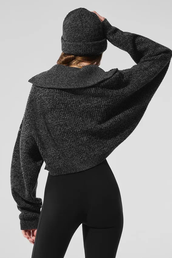 Maglione melange con zip a 1/4 - Nero melange