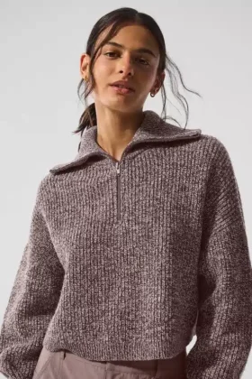 Maglione melange Pullover con zip a 1/4 - Melange fungo