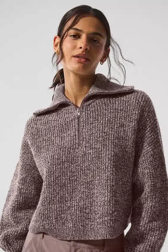 Maglione melange Pullover con zip a 1/4 - Melange fungo