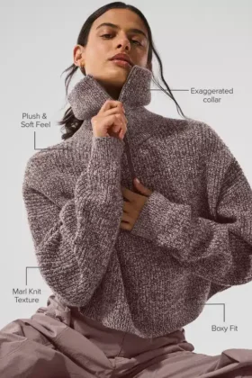 Maglione melange Pullover con zip a 1/4 – Melange fungo