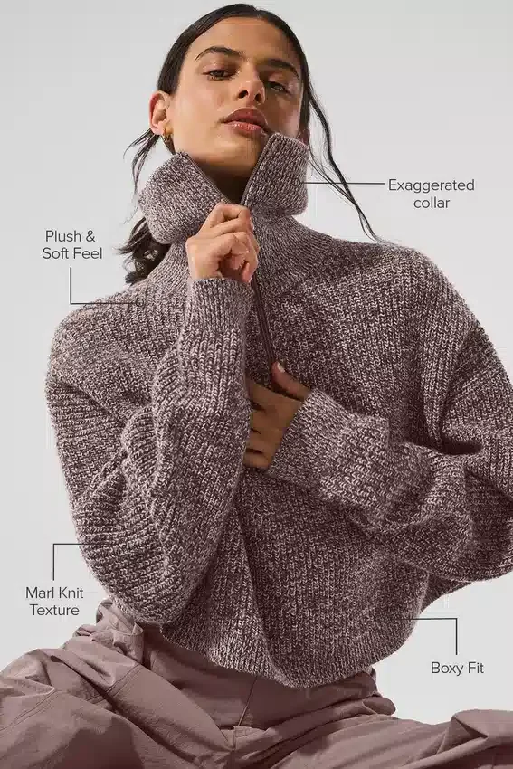 Maglione melange Pullover con zip a 1/4 - Melange fungo