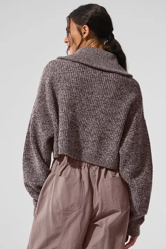 Maglione melange Pullover con zip a 1/4 - Melange fungo